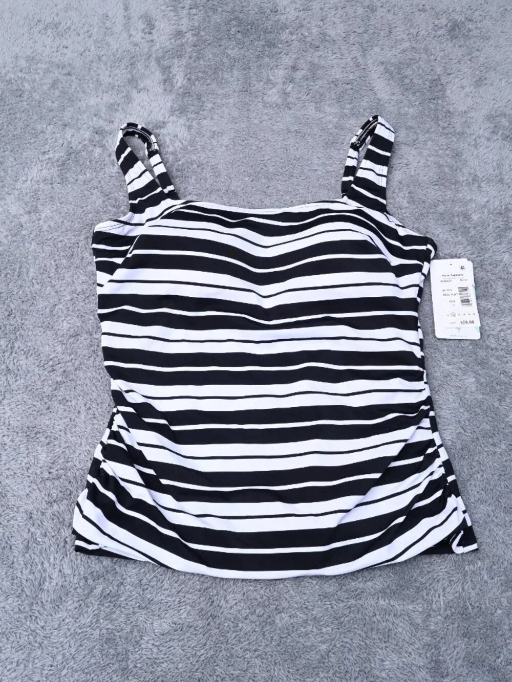 Swim Solutions Women's Swim Stripe Black White Tankini Top Size 10 MSRP $58 - Picture 3 of 14